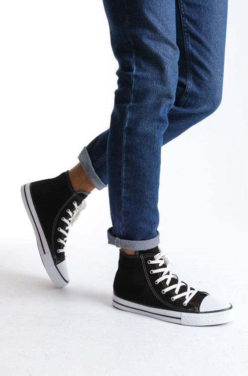 Jy0423 Axe Bağcıklı Keten Kumaş Erkek Günlük Sneaker Ayakkabı Kbt - Siyah