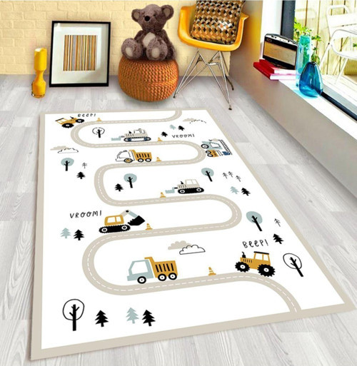 Makinede Yıkanabilir Leke Tutmaz Beyaz Pvc Deri Kaymaz Taban Araba Çocuk Saçaksız Halı H7207