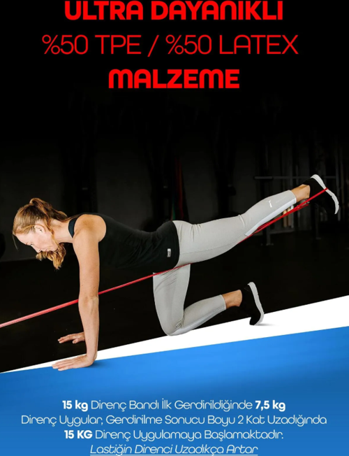 15 KG Kırmızı Barfiks Direnç Bandı – Orta Sert Kas Geliştirme Pilates Fitness Lastiği
