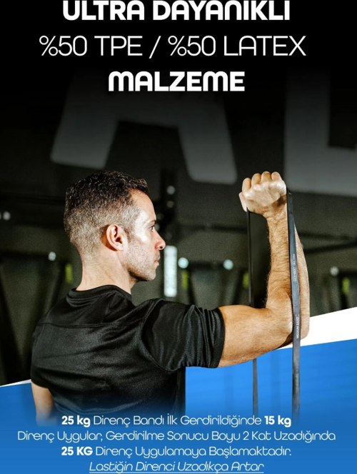 25 KG Siyah Barfiks Direnç Bandı – Sert Gym Kas Geliştirme Pilates Fitness Antrenman Lastiği