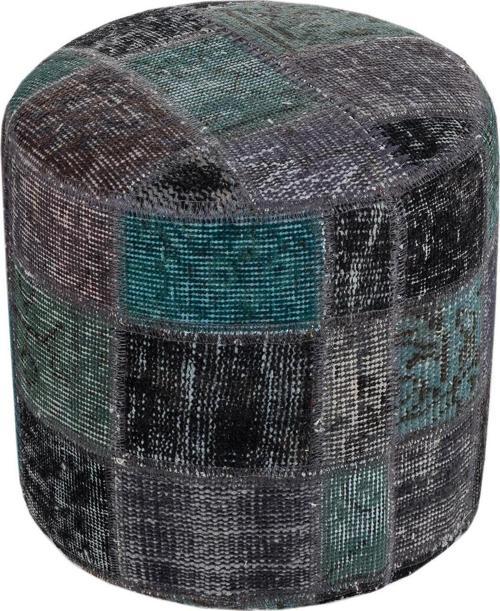 Koyu Gri Turkuvaz Rengi El Dokuma Patchwork Puf