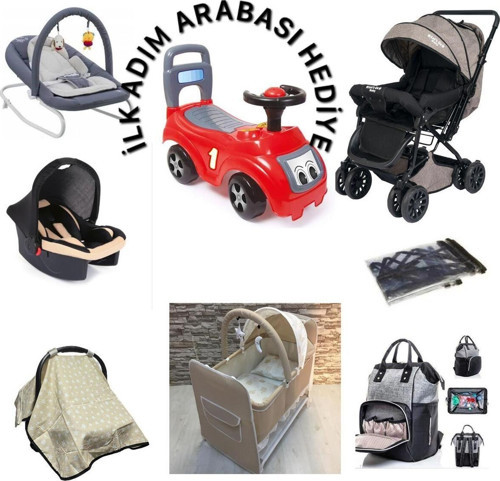 Bebek Seti 8 Parça Bebek Arabası Beşik Çanta Puset Yağmurluk Ana Kucağı İlk Arabam Hediye