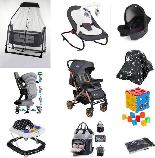 4Babyactıve  Çiftyön Bebek Arabası Seti 10Parça Beşik Ana Kucağı Yürüteç Çanta Puset Kanguru
