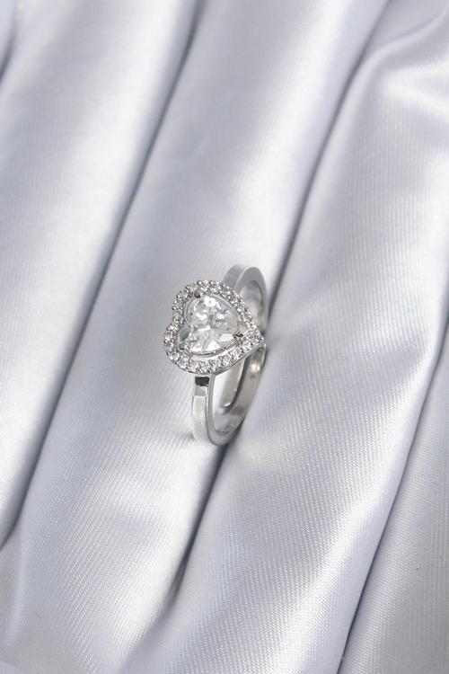 Zarif Kadın için Silver Pirinç Zirkonlu Kalp Stil Charm Yüzük