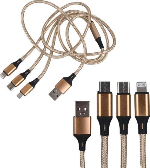 PM-2368 Micro USB - Type-C - Lightning Şarj Ve Data Kablosu 2.1 Amper 110Cm Örgülü