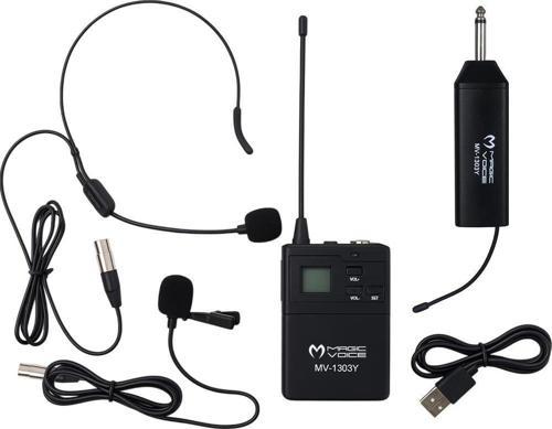 MagicVoice MV-1303Y UHF 1 Yaka + 1 Headset Kablosuz Profesyonel Telsiz Mikrofon