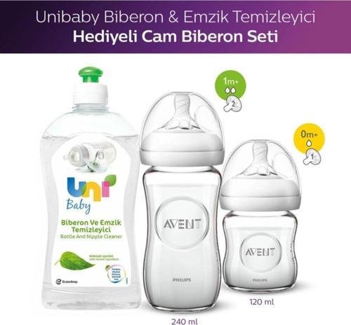 Natural 120 Ml + 240 Ml Cam Biberon + Biberon Temizleyici 500 Ml Hediye