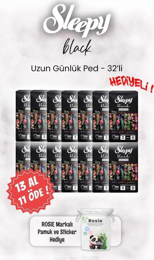 13 AL 11 ÖDE Sleepy Black 32'li Uzun Günlük Ped ve ROSIE