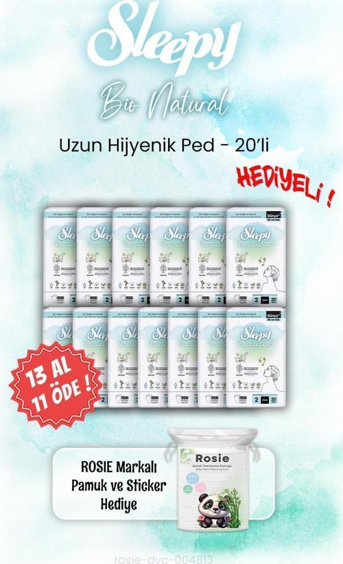 13 AL 11 ÖDE Bio Natural Hijyenik Ped 20'li ve ROSIE