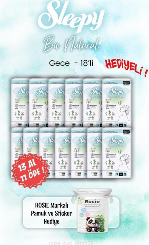 Bio Natural 13 AL 11 ÖDE Gece Ped 18'li ve ROSIE