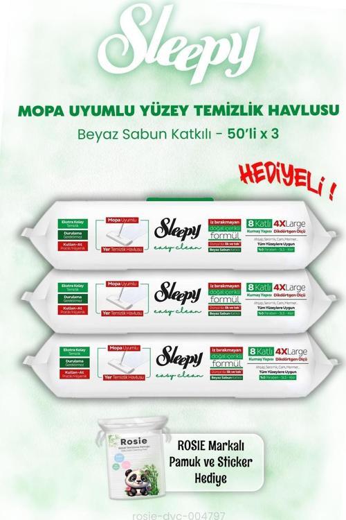 Mopa Uyumlu Beyaz Sabunlu Islak Mendil 50'li x 3 ve ROSIE