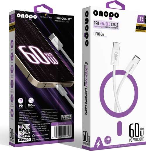 Android Xiaomi Ve Samsung Uyumlu Pro Örgülü Kablo Type-C To Type-C Şarj Ve Data Kablosu 60W - İ15