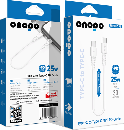 Android Xiaomi Ve Samsung Uyumlu Type-C To Type-C Mini Pd 25W Hızlı Şarj ve Data Kablosu 30CM - P2