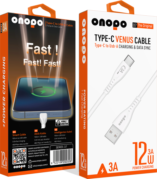 Android Xiaomi Ve Samsung Uyumlu Type-C Usb Hızlı Şarj ve Data Kablosu 3.0A / 1MT - D7