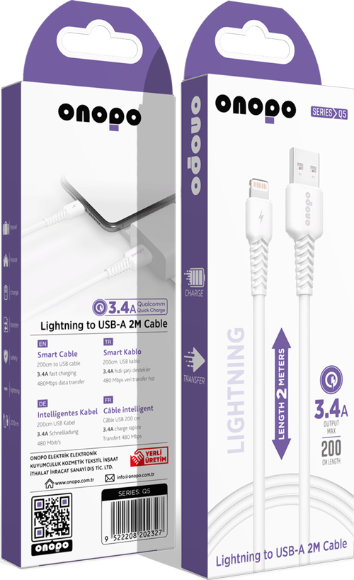 İphone Apple Uyumlu Lightning To Usb Kablo 3.4a Uyumlu Hızlı Şarj Ve Data Kablosu 2m - Q5