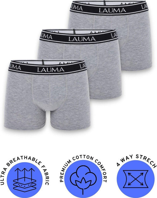 Pamuklu Esnek Likralı Açık Gri Erkek Boxer 3'Lü Paket