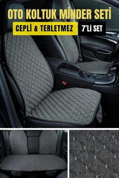 MERCEDES E Coupe A238 2017 ve SonrasıTerletmez Kaymaz Keten Oto Minder Kılıf Komple Set(7Parça) Gri
