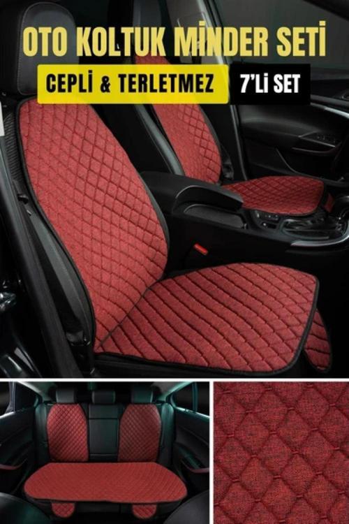 MERCEDES w 204 2007 - 2014  coupeTerletmez Kaymaz Keten Oto Minder Kılıf Komple Set(7Parça) Kırmızı