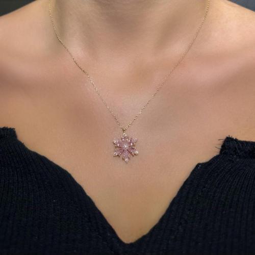 925 Ayar Gümüş Pembe Safir Taşlı Lotus Kolye