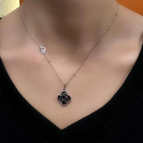 925 Ayar Gümüş Siyah Taşlı İthal Van Cleef Hayalet Kolye