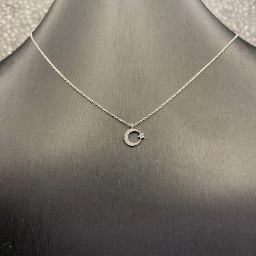 925 Ayar Gümüş Zirkon Taşlı Minimal Ay Yıldız Kolye