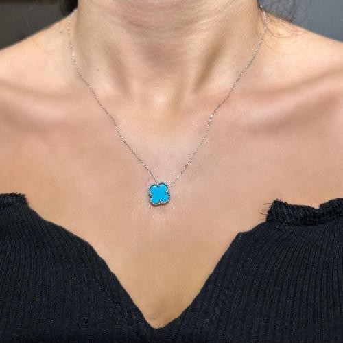 925 Ayar Gümüş Turkuaz Taşlı Van Cleef Kolye