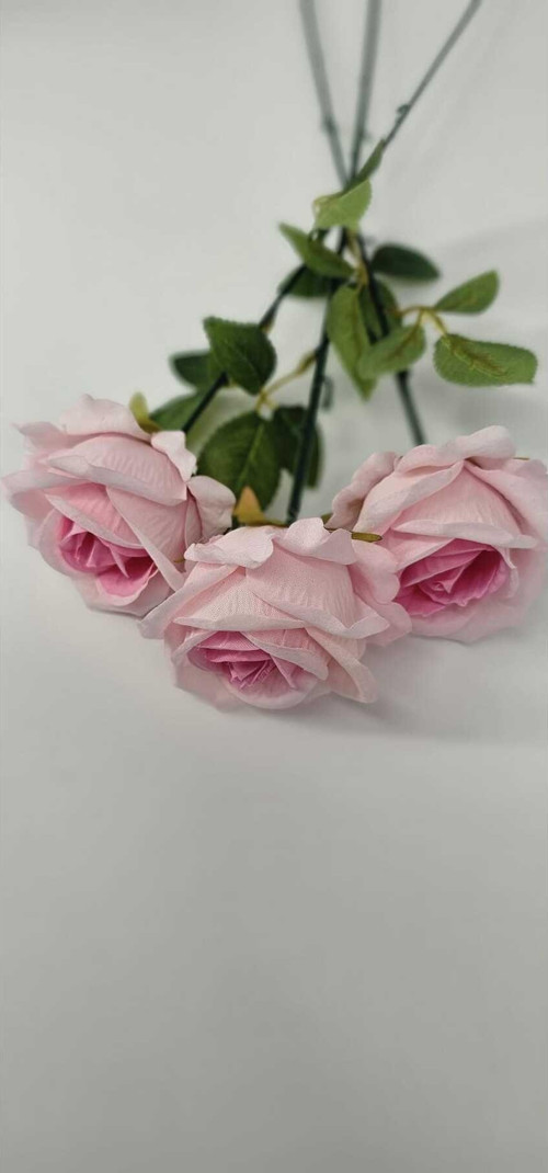 Yapay Kadife Gül 1 Adet Açık Pembe 50 cm VazoDekor Gelin Çiçeği ev Süsü