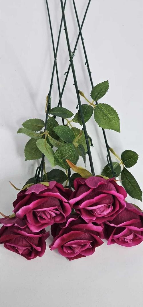 Yapay Kadife Gül 1 Adet koyu pembe 50 cm VazoDekor Gelin Çiçeği ev Süsü