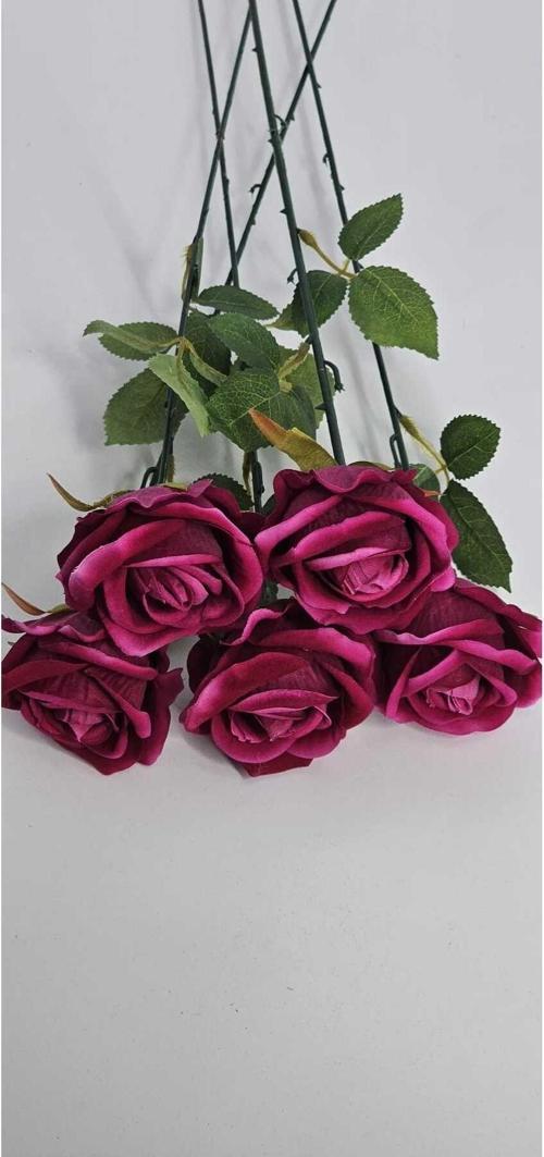 Yapay Kadife Gül 3 Adet koyu pembe 50 cm VazoDekor Gelin Çiçeği ev Süsü