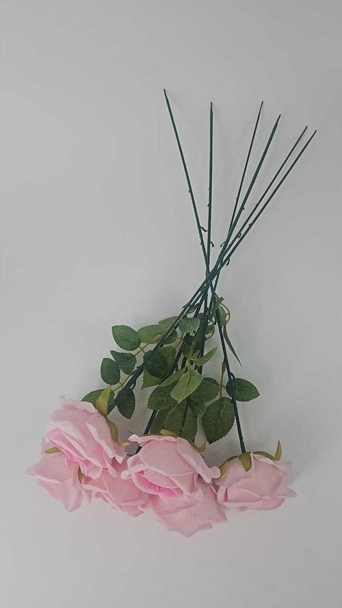 Yapay Kadife Gül 5 Adet Açık Pembe 50 cm VazoDekor Gelin Çiçeği ev Süsü