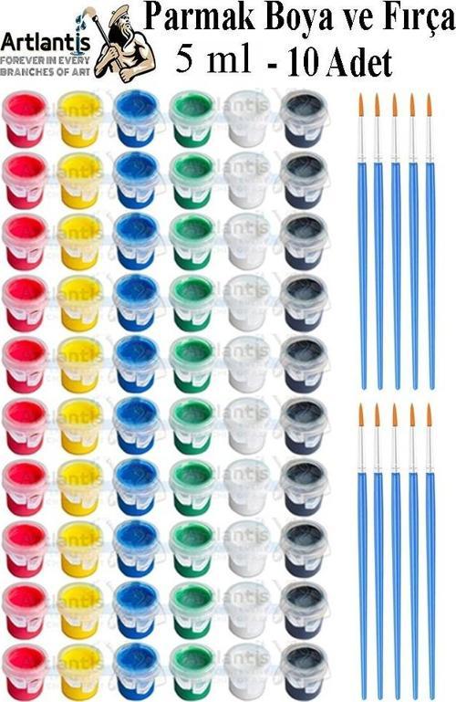 Parmak Boyası 5 ml 6 Renk ve Resim Fırçası 10 Paket Mini Küçük Parmak Boya Etkinlik Boyama Boyası Su Bazlı Resim Kreş