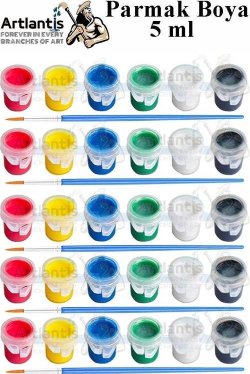 Parmak Boyası 5 ml 6 Renk ve Resim Fırçası 5 Paket Mini Küçük Parmak Boya Etkinlik Boyama Boyası Su Bazlı Resim Kreş