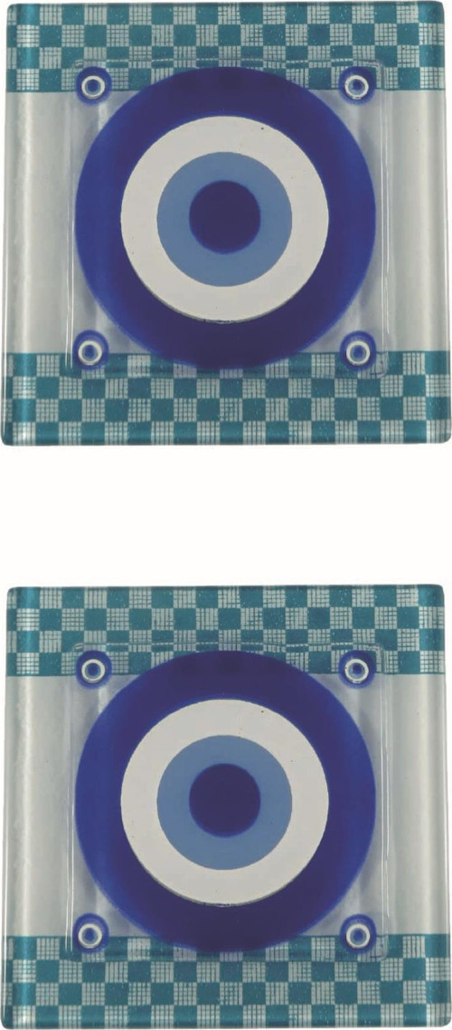 Cam Banyo Gider Kapak Süsü 2 Adet Cam Gider Kapağı 10x10 cm Nazar Boncuğu