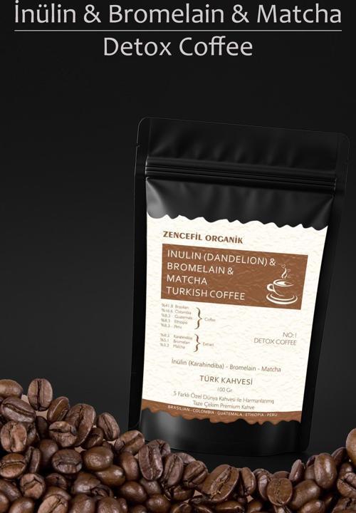 İnülin Ve Bromelain Coffee Türk Kahvesi 100 Gr. Karahindiba & Bromelain & Matcha Detox Form Kahvesi