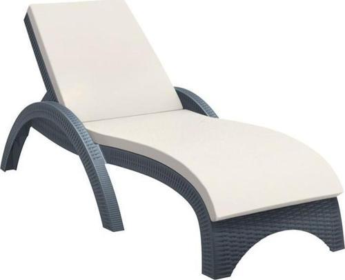 TRK-860 Siesta Fiji Bej Minderli Rattan Desenli Ayarlanabilir Lüks Şezlong