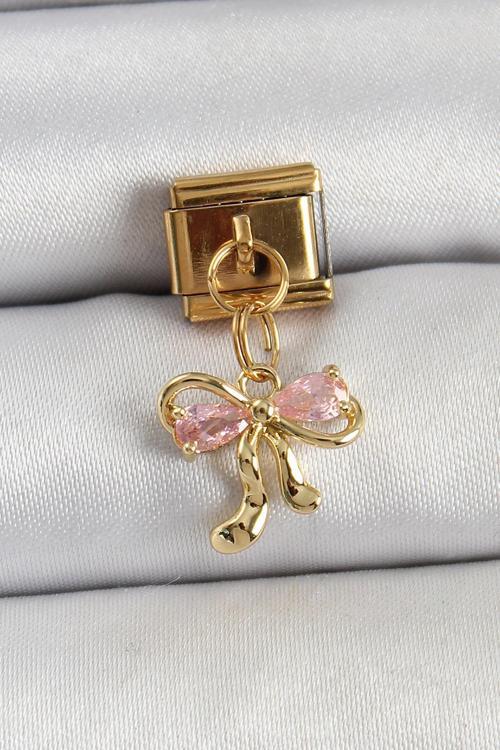 Çelik Sallantılı Zirkon Taşlı Fiyonk Model Gold Renk Nomination Charm