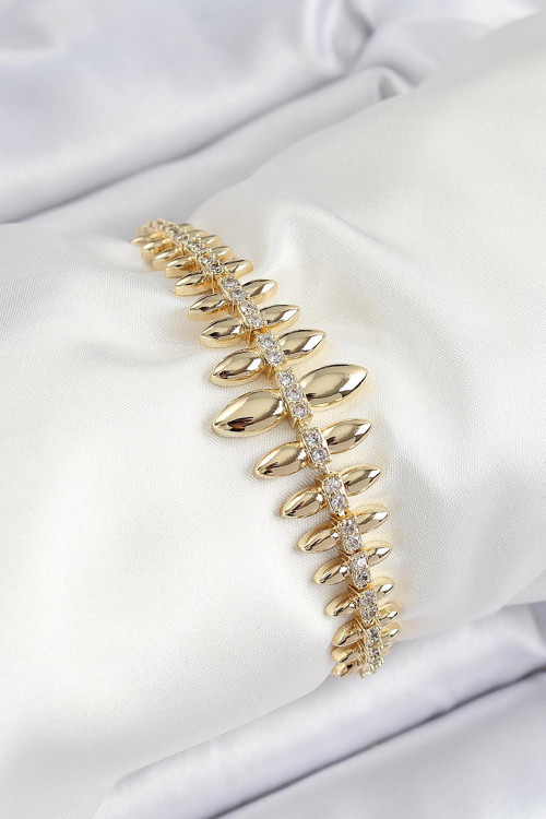 Pirinç Kurşun Model Zirkon Taşlı Gold Renk VİP Seri Kadın Bileklik