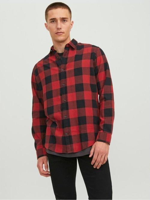 Jack & Jones Erkek Slim Fit Uzun Kollu Kırmızı Gömlek - 12181602