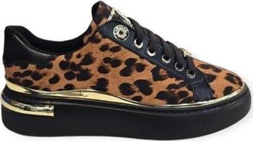 K732510 Yüksek Taban Leopar Desenli Kadın Sneaker Siyah Leopar