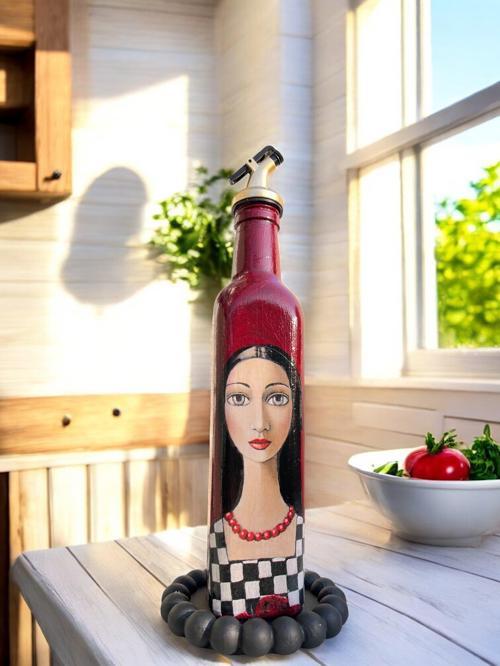 500 ML El Yapımı  Kadın Portreli Cam Yağdanlık | Sosluk, Sirkelik, Mutfak & Sofra Aksesuarı, Sunum