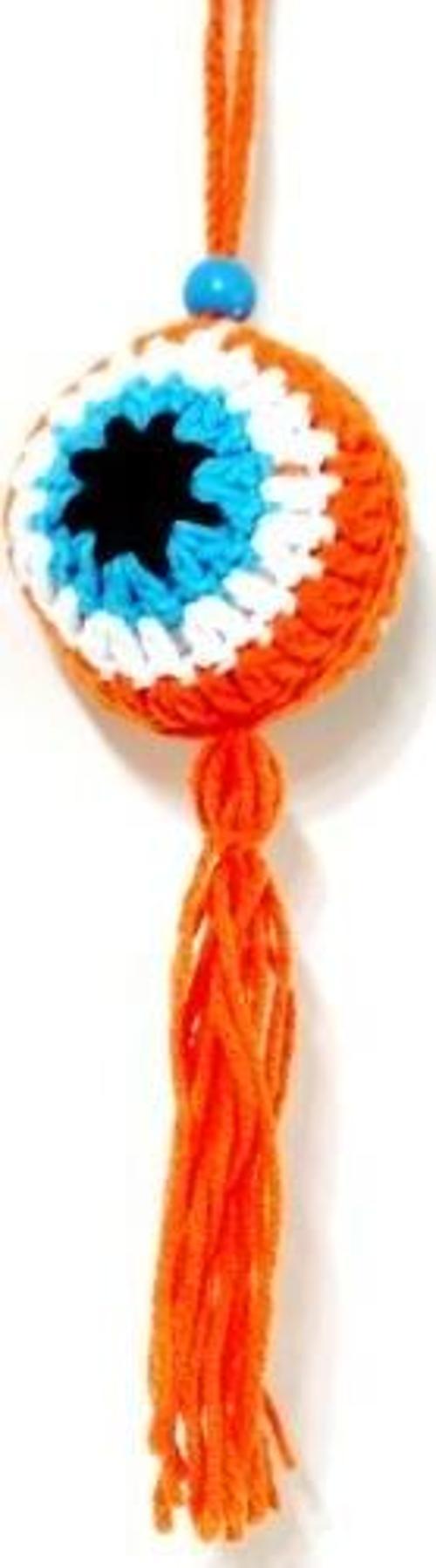 Nazar Boncuğu Desenli Püsküllü Turuncu Araba Süsü