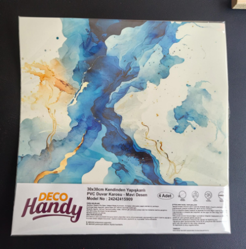 Decohandy 30x30 Cm Pvc Duvar Karosu 4 lü Paket - Mavi Desen