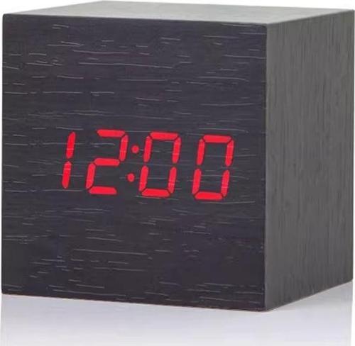 Küp Ahşap Alarm Dijital Çalar Saat Siyah Büyük Boy