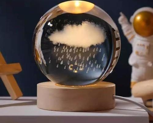 Bulut ve Yağmur Tasarımlı Işıklı Cam Küre