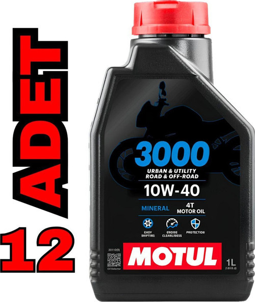 3000 10W-40 4T 1 L Motosiklet Motor Yağı 12 Adet