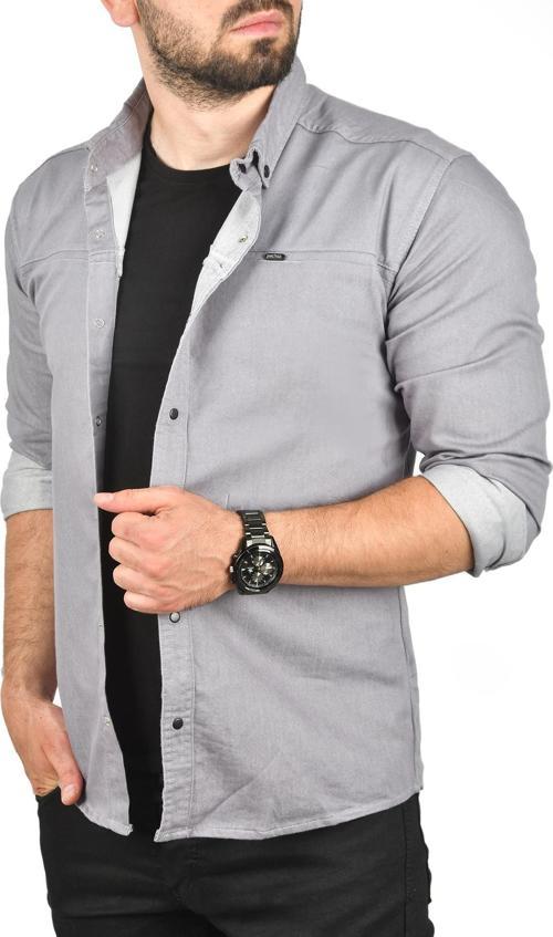 Erkek Gri Çıt Çıt Düğmeli Kot Gömlek 2300412