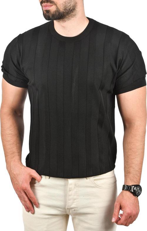 Erkek Siyah Dar Kesim Pamuklu Triko Tişört Slim Fit Nefes Alan Bisiklet Yaka Tişört 2504348