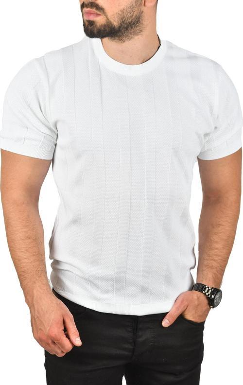 Erkek Beyaz Dar Kesim Pamuklu Triko Tişört Slim Fit Nefes Alan Bisiklet Yaka Tişört 2504348