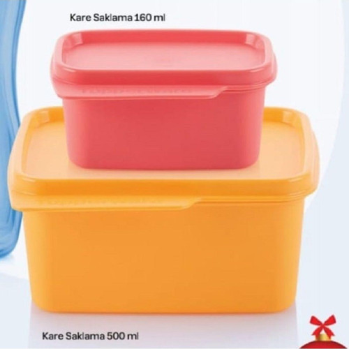 Kare Buzdolabı Saklama Kabı 500ml +160ml Kırmızı Etiket