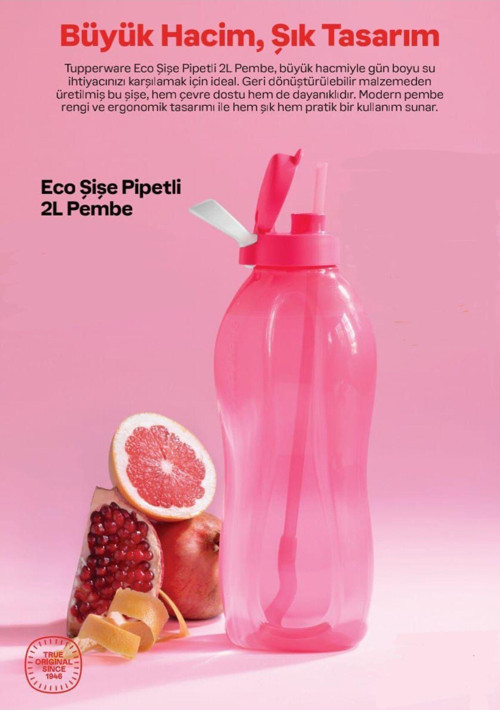 eco şişe pipetli 2 L pembe